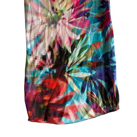 Aum Couture Bold Colorful Resort Pixel Floral Pull On Silky Wide Leg Pants M - Picture 3 of 7